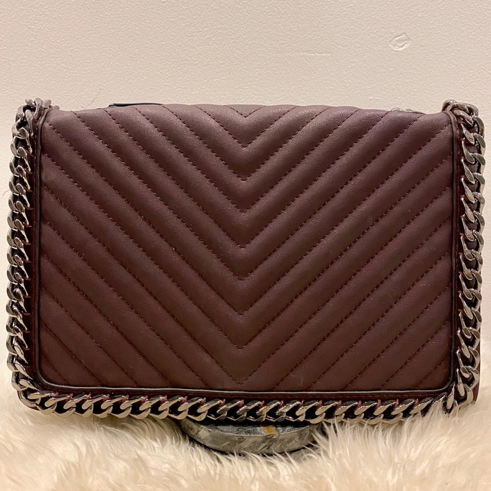 ALDO handbag in plum leather and nickle chain